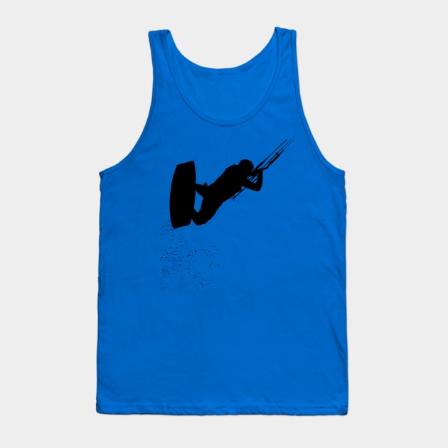 Kitesurfing Action Kite And Surf Silhouette Black Tank Top by taiche